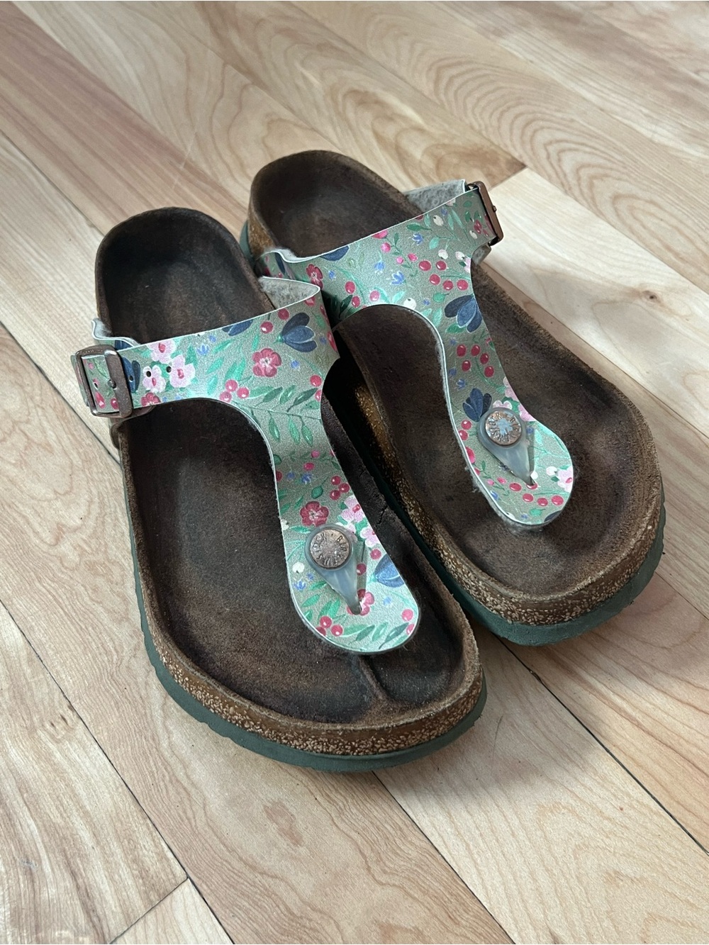 Birkenstock Gizeh Birko-Flor Meadow Flowers Khaki Sandals Size 5